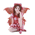  The little figurine is ideal for a fairy garden. She wears a pink dress and has peach wings to match, and a flower hat! She gazes out serenely.