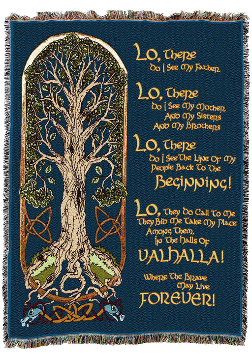 Tapestry Blanket featuring the Viking Prayer and a Tree of Life upon it