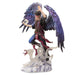 Air wizard with purple-blue feathered wings, standing on a cloud with a transparent white eastern dragon. The sorcerer has a ball of air energy in one hand and an outfit of red and blue.