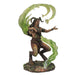 Satyr wizard with green magic flowing all around him. He has a set of panpipes and wears a loincloth over his faun goat legs, and horns grow from his head.