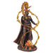 Fire wizard statue based on Anne Stokes artwork. Clad in armor and with horns. Bonfire in front of him and translucent fire swirling up around him in curving patterns.