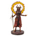 Fire Sorceress figurinec clad in red, orange and black clothes, holding a staff with a ring of fire around her horned head. Stands on black decorated base.