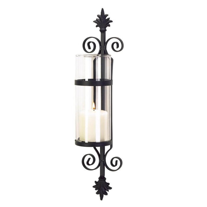 Gothic scroll candle holder with glass