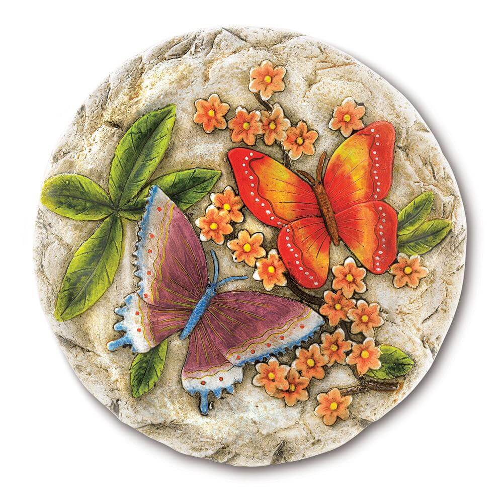 Cemend stepping stone with colorful butterflies and flowers