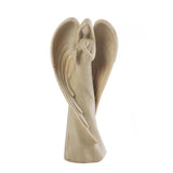 Earthy sand-toned angel with arms crossed and wings curving around her.