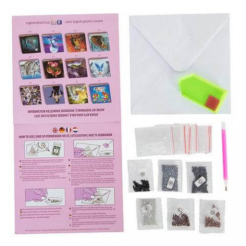 Packaging and supplies for Crystal Art card kit