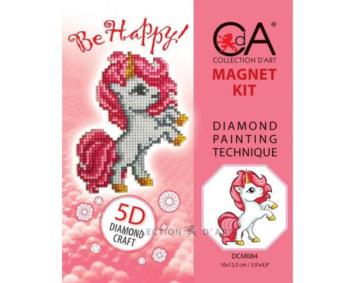 Crystal Art Magnet Kit featuring a pink haired unicorn to create
