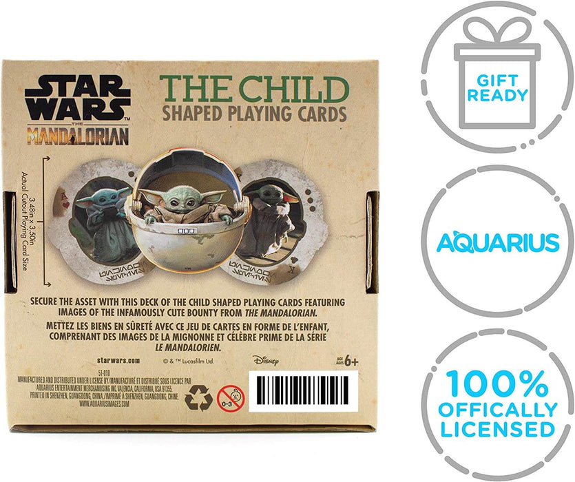 Back of the box for the Child shaped playing cards from Star Wars the Mandalorian
