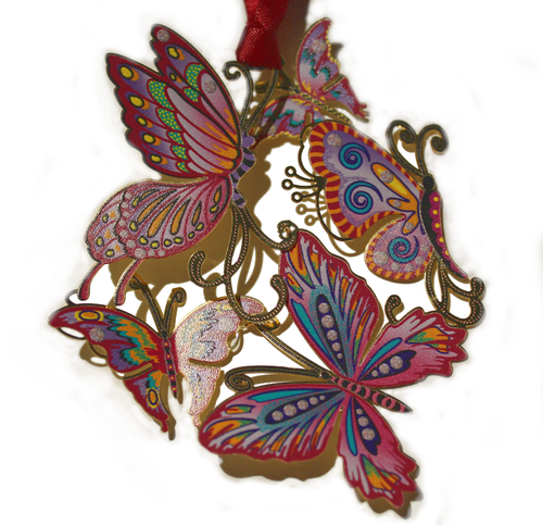 Butterfly Collage Brass Ornament