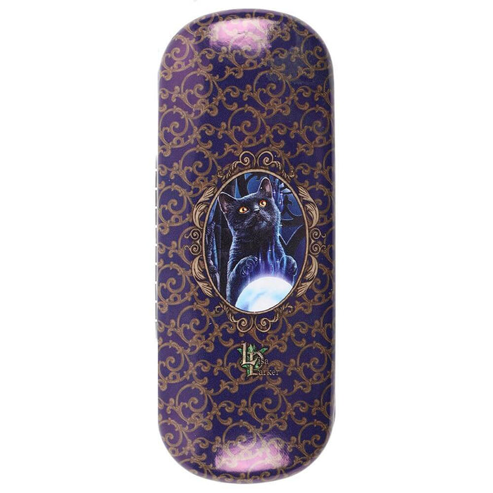 Eyeglass case with black cat and crystal ball - back of case with swirl pattern