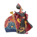 Jafar from Aladdin showing a cloak carved with the Cave of Wonders and Iago. A viper swirls around the iconic villain