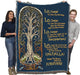 Tapestry Blanket with Viking Prayer held by two adults to show size