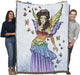 Rainbow fairy and butterfly tapestry blanket held up by two adults to show large size