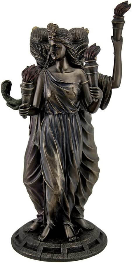 One of the forms of Hecate in her triple goddess representation, holding two torches