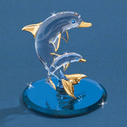 Glass Mother & Baby Dolphin Figurine
