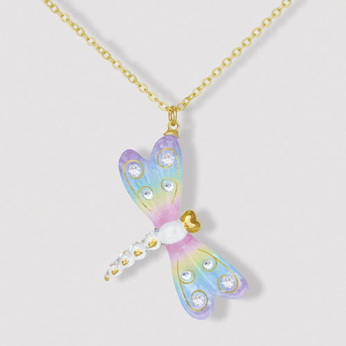 Glass Rainbow Dragonfly Necklace