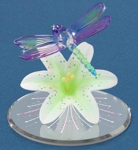 Glass Green Lily with Dragonfly Figurine