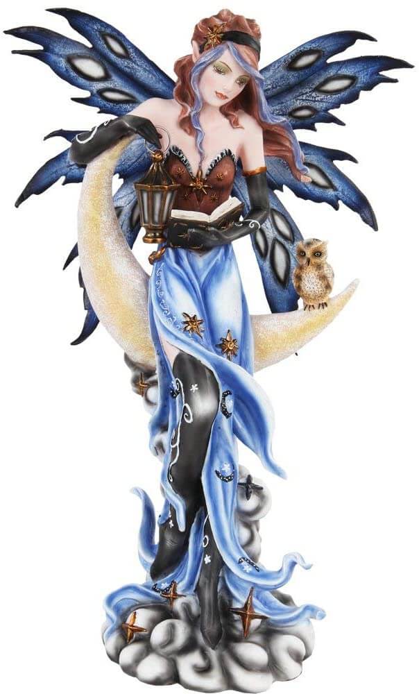 Crescent Moon Fairy with Owl Figurine - Fantasy Gifts