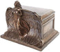 Spread-winged rising angel urn in a shining bronze color.