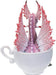 Pink and red dragon sitting in a cup, holding a candy cane in its mouth. Holly leaves and berries sit at the base of the cup. Back view of dragon wings with white patterns