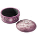 Pink-purple dreamcatcher themed trinket box accented with jewels. Shown open, black lined interior