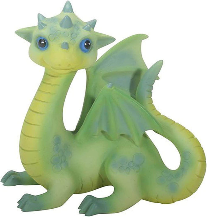 Green dragon figurine with blue eyes