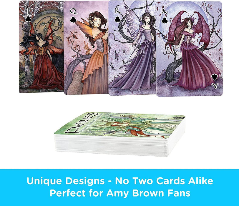 Unique Designs - No Two Cards Alike, Perfect for Amy Brown Fans with image showing the deck and the Jack, Queen, King and Ace of clubs with different pixies