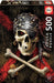500 piece jigsaw puzzle by Educa with artwork of Anne Stokes. A grinning pirate skull and crossbones wears a black patterned bandana on a red and black flag background