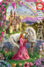 500 piece jigsaw puzzle by Educa featuring a princess in pink standing by a white unicorn, surrounded by flowers and butterflies. A castle under a rainbow is seen in the background.