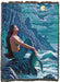 Mermaid tapestry blanket featuring a siren sitting on a rock under the light of the full moon, next to the ocean waves