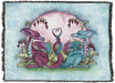 Tapestry with art by Amy Brown. A pink and blue dragon in front of bleeding heart flowers, with their tails twining together to form a heart. Blue backdrop and a pink moon.