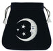 Black satin bag with an embroidered silver moon and stars
