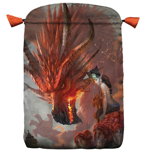 Bag with red dragon and a magical woman on it