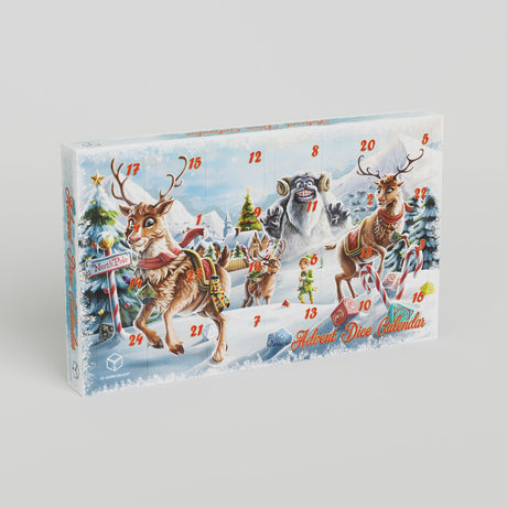 Q Workshop Dice Advent Calendar with a festive scene on the front and numbered boxes