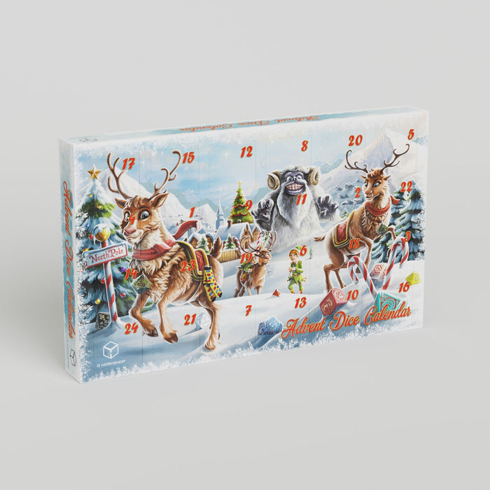 Q Workshop Dice Advent Calendar with a festive scene on the front and numbered boxes