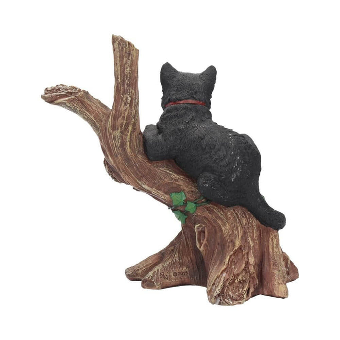Back view of black cat on tree figurine