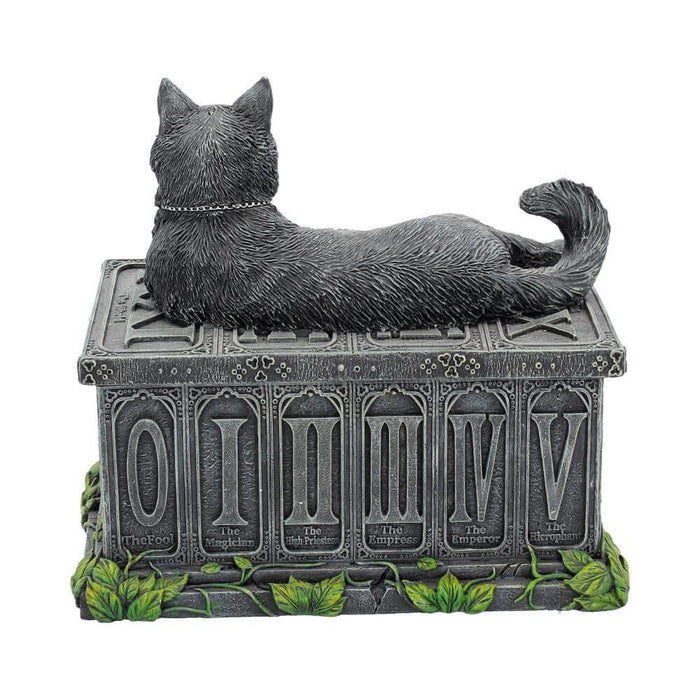 Back of the cat-topped tarot card box