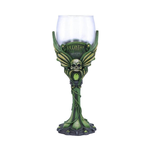 Absinthe goblet in green with skull and jewel
