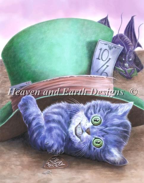 Cheshire Cat Kitten under the Mat Hatter's green tophat, art by Rob Carlos