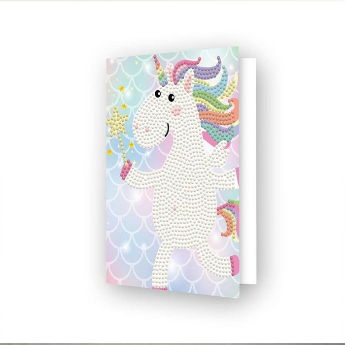 Unicorn greeting card diamond painting kit featuring a rainbow haired unicorn