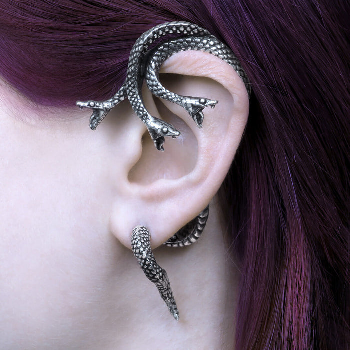 Khthonis snake ear wrap shown on an ear