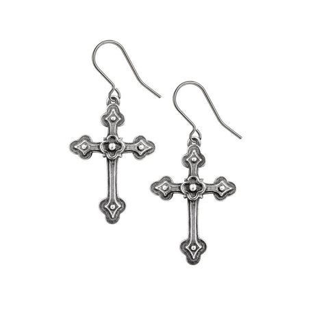 Earrings featuring the Apostle's Cross symbol, ornate gothic crosses.