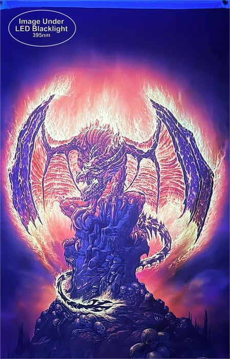 Harbinger of Fire dragon flag shown under UV blacklight