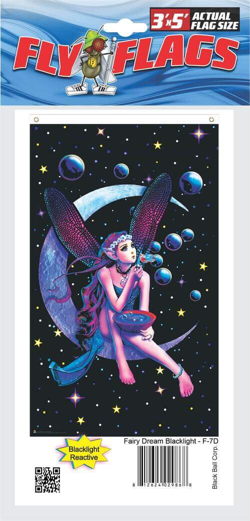 Fly Flags Fairy Dream flag, blacklight reactive, in packaging