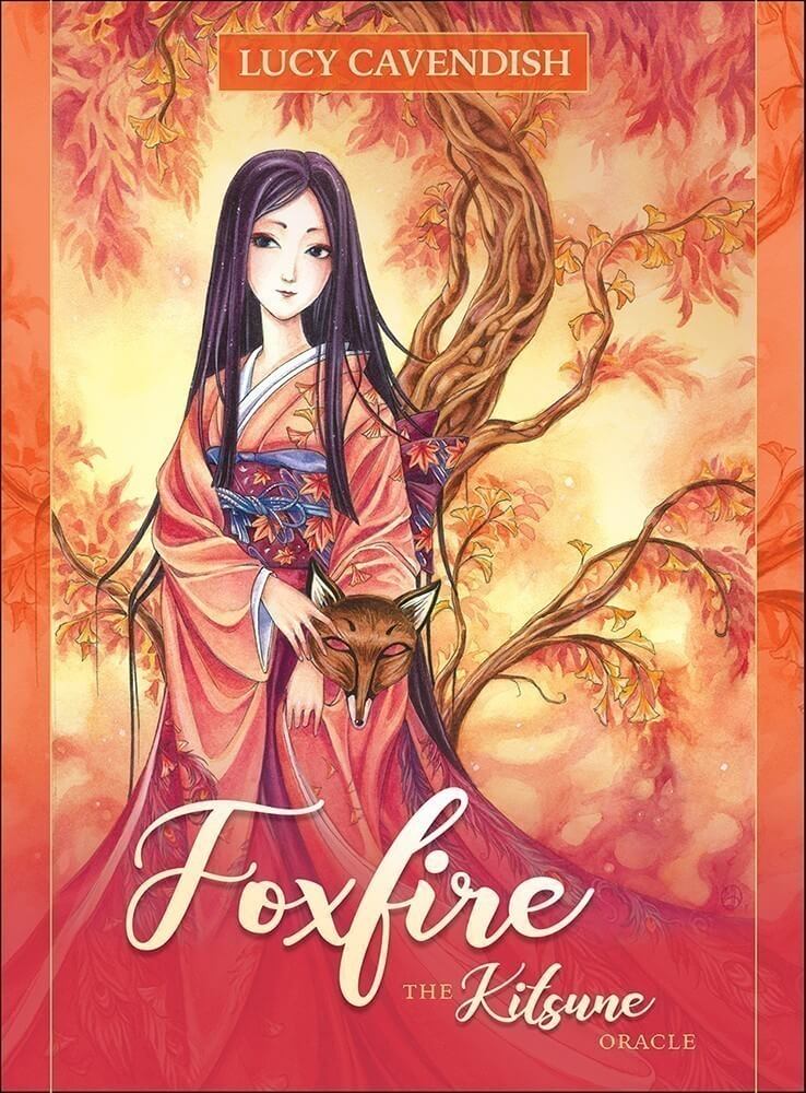 Foxfire: The Kitsune Oracle by Lucy Cavendish with art by Meredith Dillman. Showing a woman in red with a fox mask