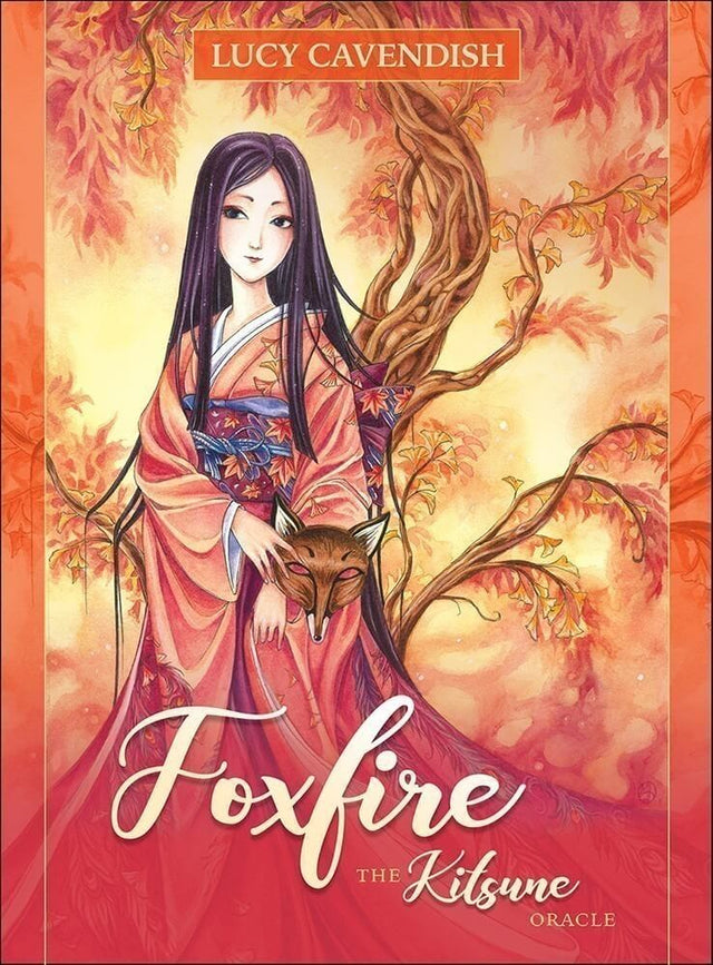 Foxfire: The Kitsune Oracle by Lucy Cavendish with art by Meredith Dillman. Showing a woman in red with a fox mask