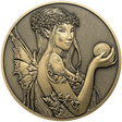 Amy Brown Coin for Enchanted Ivy with fairy and leaves, holding orb, in antique gold color