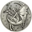 Goliath coin in silver finish with fairy on a moon, art by Amy Brown