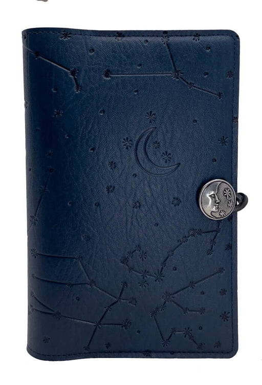 Blue leather constellations journal with pewter button