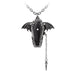 Necklace with black coffin and pewter wings with a stake on a chain
